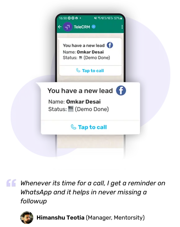 Get notified whenever a lead is created on WhatsApp with telecrm