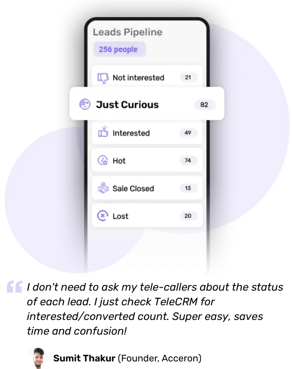 Track lead status and manage your sales pipeline with telecrm's pipeline management feature 